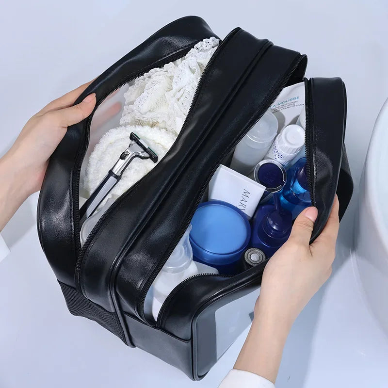 Dry-wet separation double transparent PU makeup bag portable washing bag cosmetic storage bag travel fitness swimming essentials Beauty World Shop
