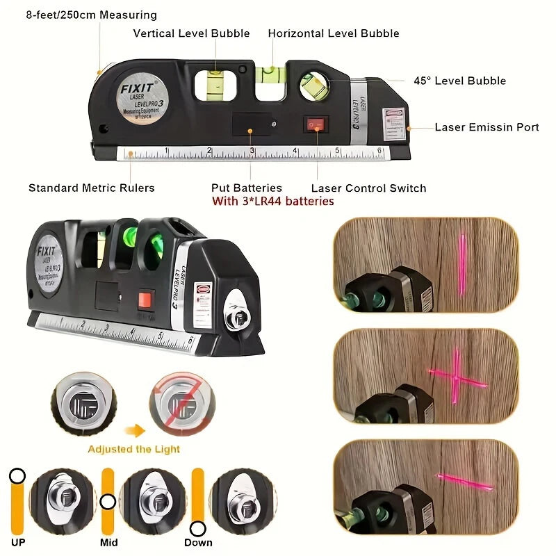 HOMEFISH Easy to Use Laser Level Line Tool Multipurpose Laser Level Kit Standard Cross Line Lase 8 Feet Measure Tape Ruler Beauty World Shop