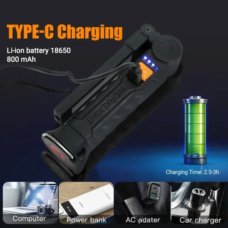 Portable COB LED Flashlight USB Rechargeable Work Light Magnetic Lanterna Hanging Lamp with Built-in Battery Camping Torch Beauty World Shop