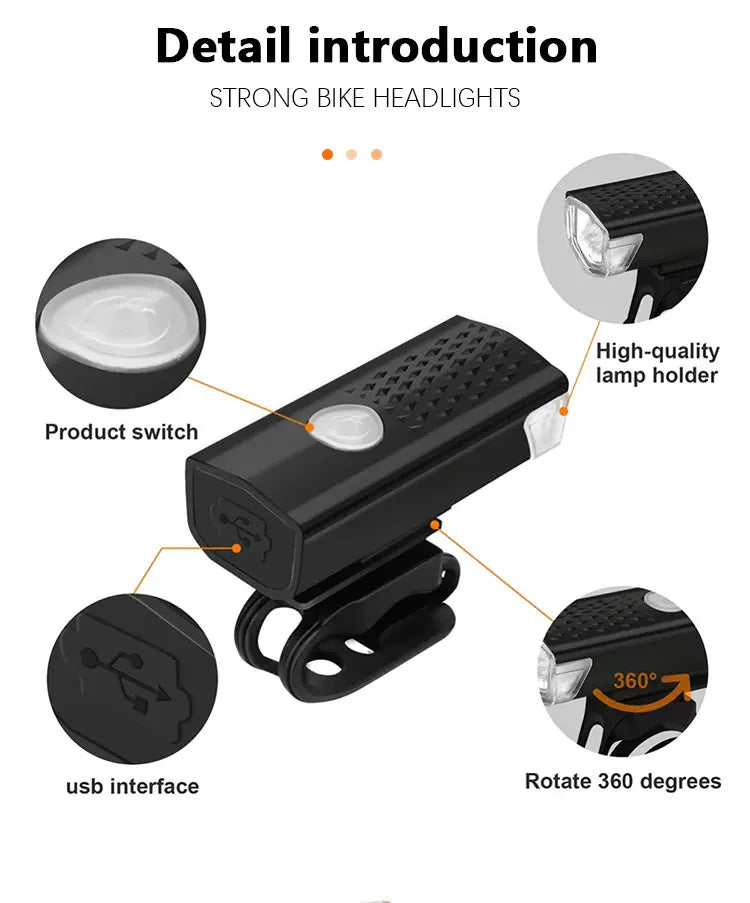 USB Rechargeable Bike Light Front Light Red Taillight Easy to Install 3 Modes Bicycle Accessories for the Bicycle Beauty World Shop