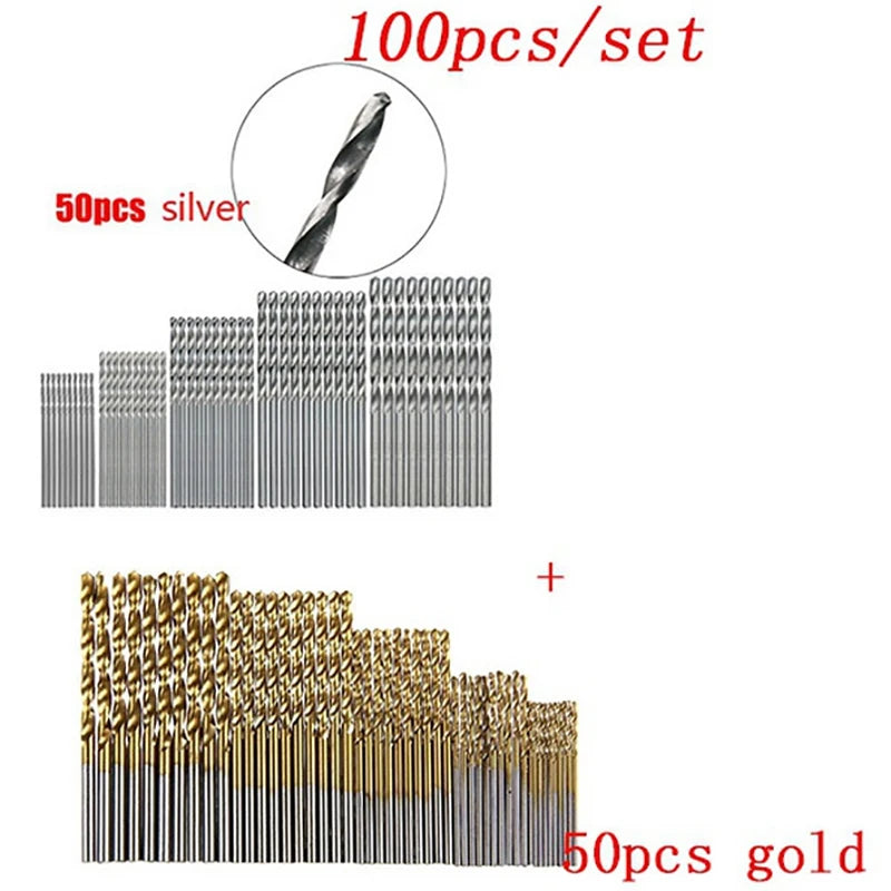 100/50Pcs Titanium Coated Drill Bits HSS High Speed Steel Set Tool Quality Power Tools 1/1.5/2/2.5/3mm Beauty World Shop