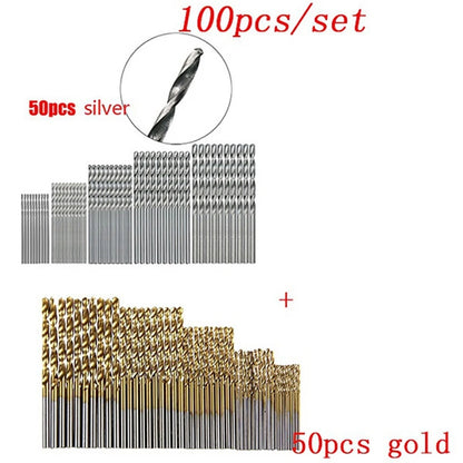 100/50Pcs Titanium Coated Drill Bits HSS High Speed Steel Set Tool Quality Power Tools 1/1.5/2/2.5/3mm Beauty World Shop