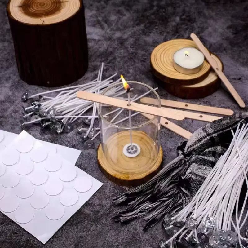 100pcs Waxed Cotton Candle Wicks Set with Stand Original Smokeless Candle Wicks Soy Oil Wax Core Woven Making Candles Supplies Beauty World Shop