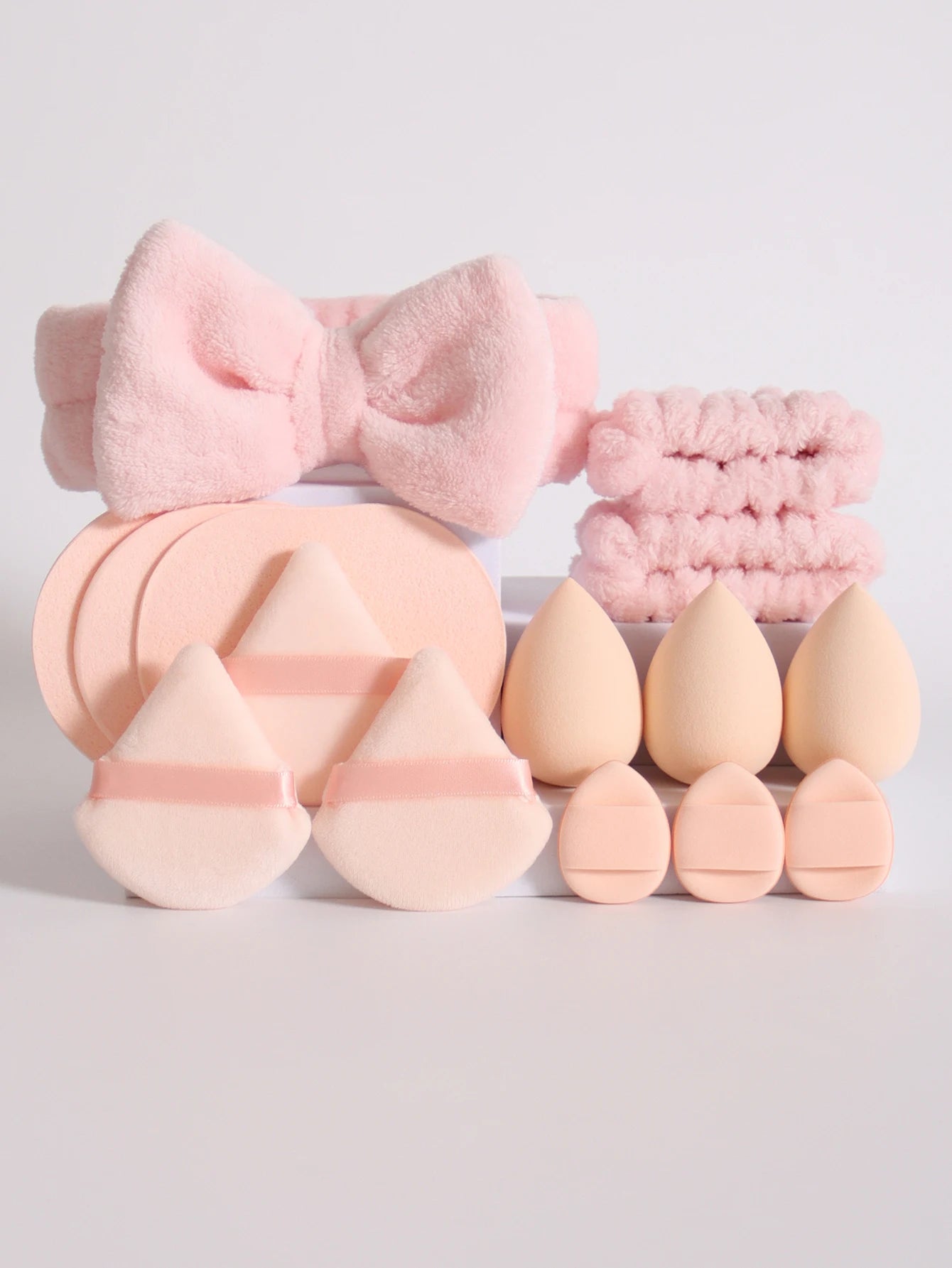 15Pcs Multi-Colored Fluffy Headband and Makeup Sponge Set-Sweet Style, Perfect Beauty Assistant Beauty World Shop
