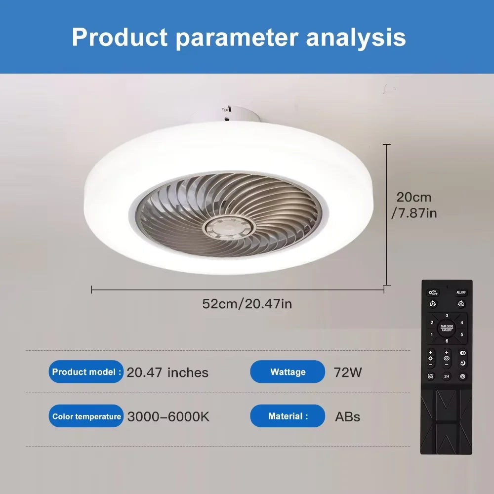 Smart Ceiling Fan Fans With Lights Remote Control Bedroom Decor Ventilator Lamp 52cm Air Invisible Blades Silent Beauty World Shop
