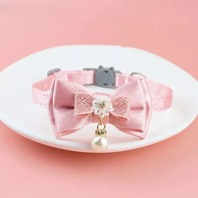 Pet Collar Pink Lace Bow Hanging Bead Cat Choker Bell Dog Cat Supplies Pet Accessories Dog Accessories Dog Cat Products Beauty World Shop
