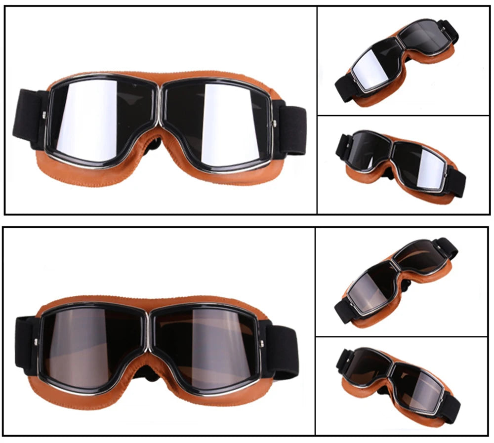 Motorcycle Glasses Windproof Motorcycle Helmet Glasses Sunglasses Retro Universal Folding Leather Retro Motorcycle Accessories Beauty World Shop