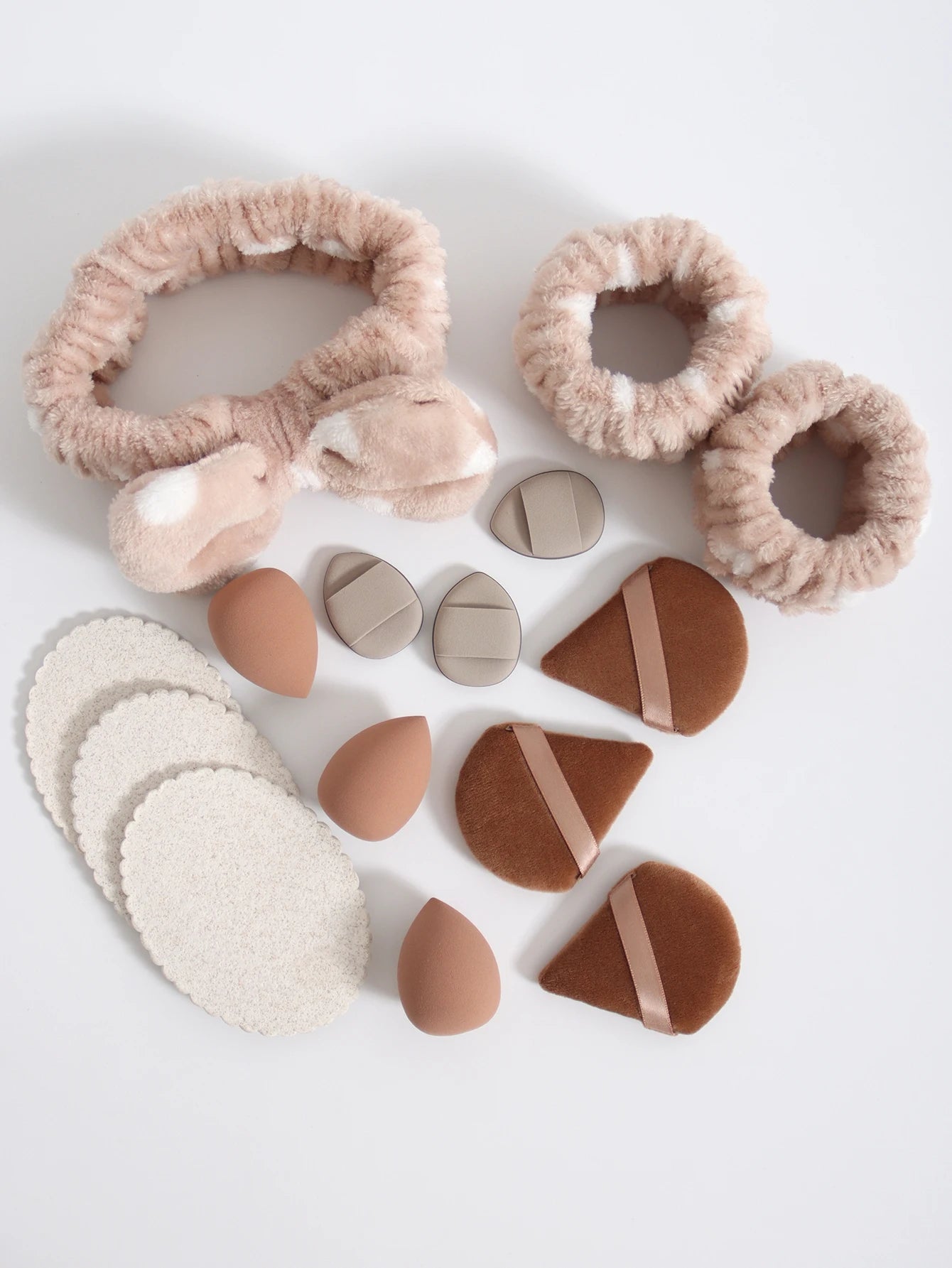 15Pcs Multi-Colored Fluffy Headband and Makeup Sponge Set-Sweet Style, Perfect Beauty Assistant Beauty World Shop