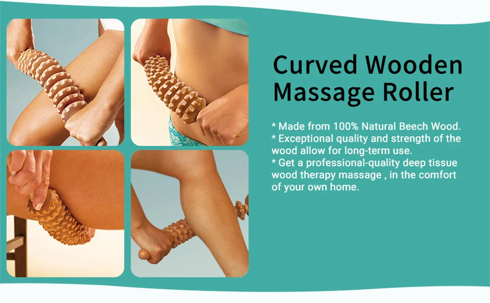 Natural Curved Wooden Massage Roller for Waist and Thigh, Multi-Functional Body Roller for Cellulite Reduction & Muscle Tension Beauty World Shop