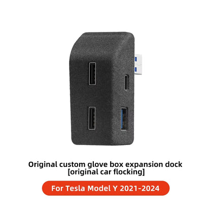 YZ Glove Box Docking Station For Tesla Model 3 Y Juniper Highland Quick Charger 4 USB Shunt Hub Flocking Adapter Powered Splitte Beauty World Shop