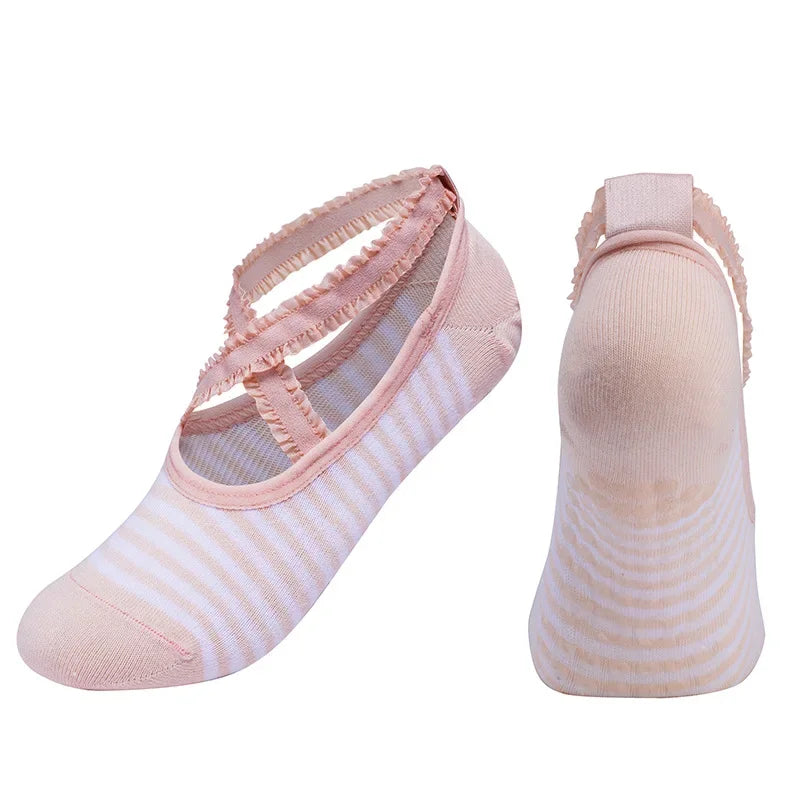 Solid Color Yoga Socks Professional Silicone Non-slip Ballet Pilates Socks Backless Breathable Bandage Cotton Dance Sports Socks Beauty World Shop