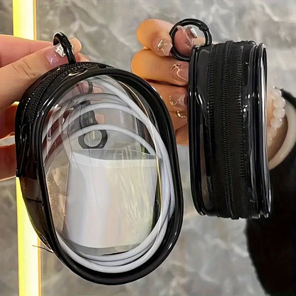 Portable Mini Clear Zipper Storage Bag - Space-Saving Organizer for Earphones & Chargers, Versatile with Handy Keychain Loop Beauty World Shop