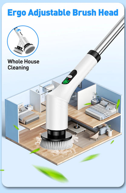 Upgraded electric rotary brush, with a display screen, fully waterproof, and adjustable handle brush head,a home cleaning wonder
