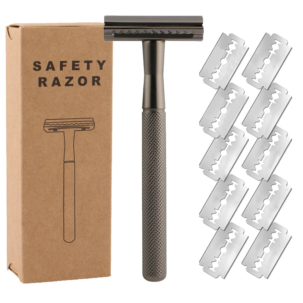 Safety Razor with Brass Weighted Handle and 5 Double Edge Safety Blade Refills,Single Blade Razor for Men, Designed for Coarse Beauty World Shop