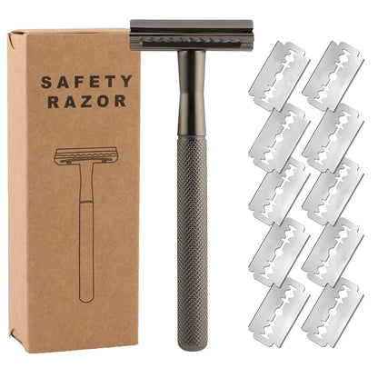 Safety Razor with Brass Weighted Handle and 5 Double Edge Safety Blade Refills,Single Blade Razor for Men, Designed for Coarse Beauty World Shop