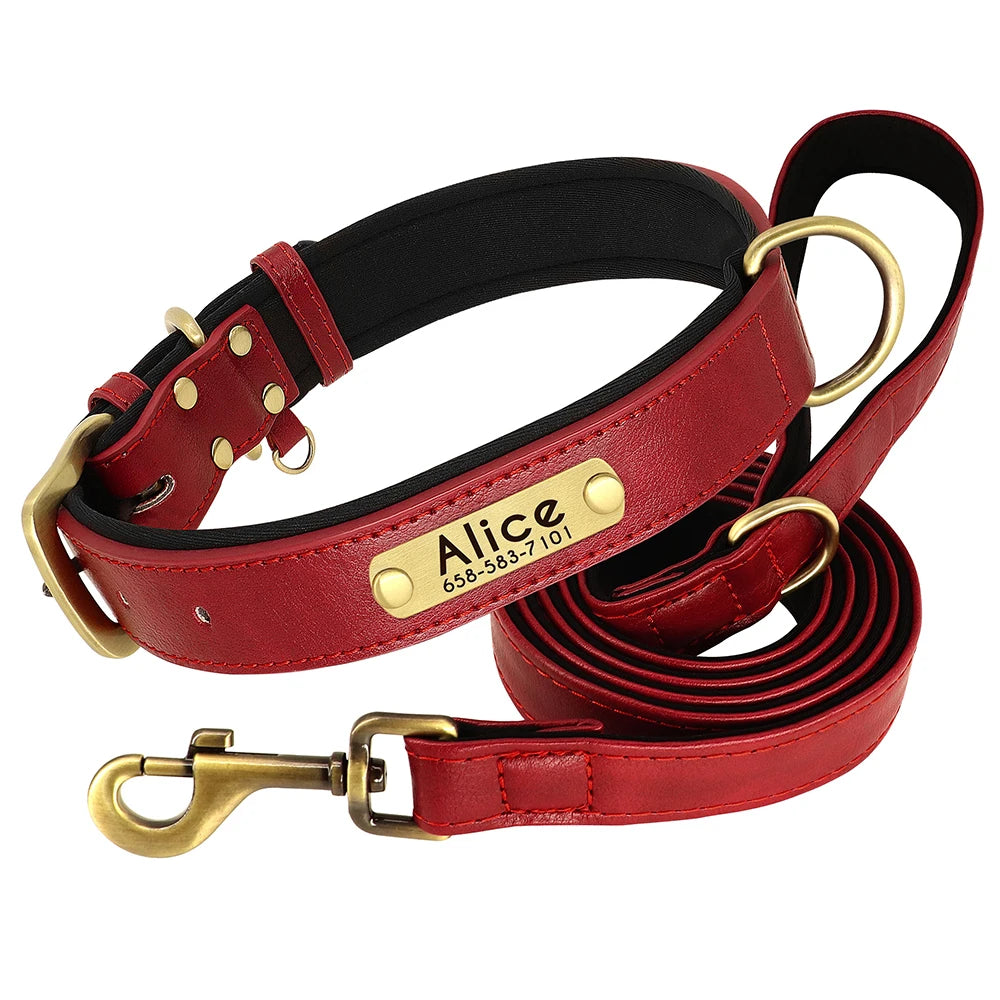 Customized Leather Dog Collar Leash Set Soft Padded Leather Collar For Small Medium Large Dogs With Free Engraved Nameplate Beauty World Shop