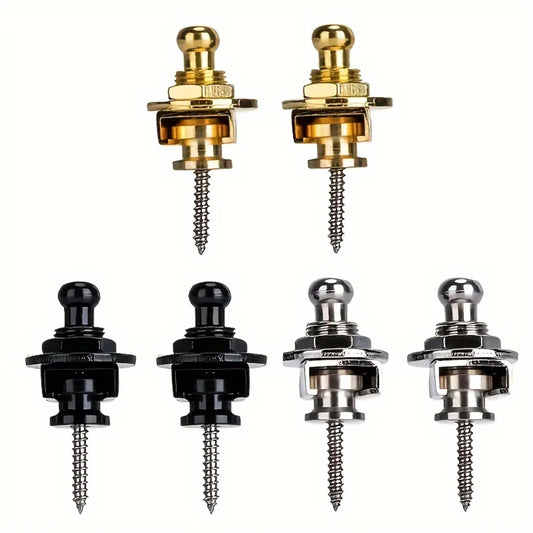 2pcs premium alloy guitar with lock strap, gold and black, safe and stylish for acoustic guitar, electric guitar and bass Beauty World Shop