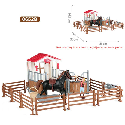 Oenux Farm Stable House Model Action Figures Emulational Horseman Horse Animals Playset Figurine Cute Educational Kids Toy Gift Beauty World Shop