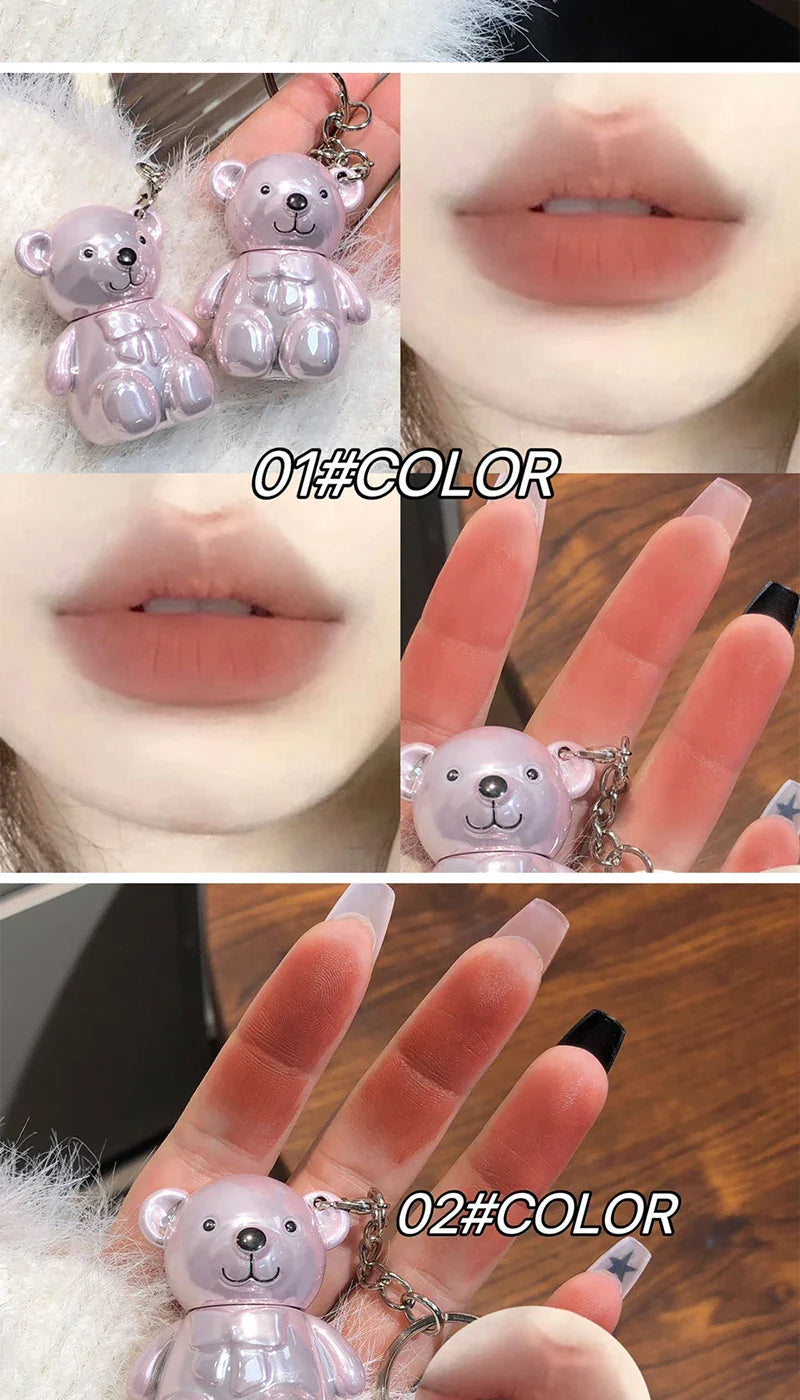 ART VALUE Bear Doudoun Velour Lip Clay matte Mist Face with White grey pink keychain lip glaze Beauty Trend Shop