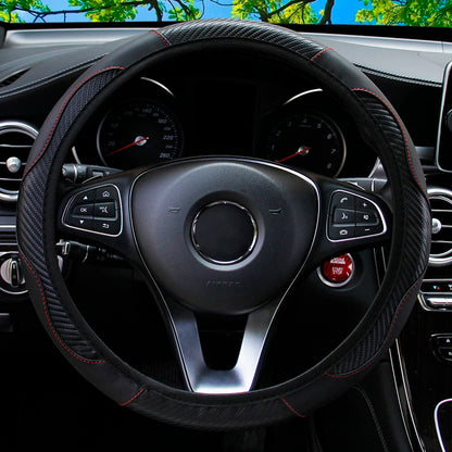 PU Carbon Fiber Leather Car Steering Wheel Cover without Inner Ring Suitable for 14.5-15 Inches of Automotive Supplies Beauty World Shop