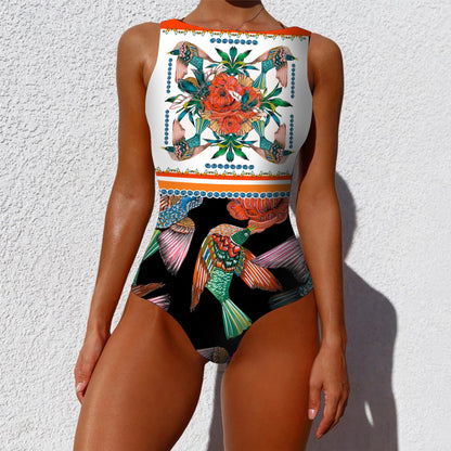 2026 New Printed One-piece Swimsuit Classic Printed Lace Up Swimsuit Women's Push Up Flower One-piece Suit Beach Wear For Female Beauty World Shop