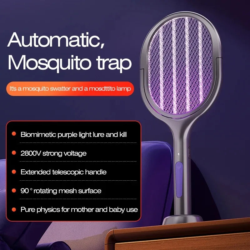 Telescopic Electric Mosquito Swatter & UV Trap Lamp, Extendable 109cm, Safe Physical Killer, Rechargeable, Wall Mount No Gap Beauty World Shop