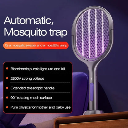 Telescopic Electric Mosquito Swatter & UV Trap Lamp, Extendable 109cm, Safe Physical Killer, Rechargeable, Wall Mount No Gap Beauty World Shop