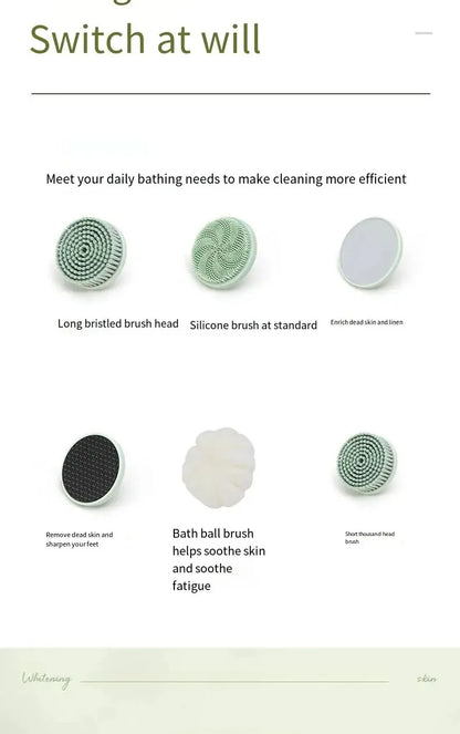 6 in 1 Electric Silicone Bath Brush Electric Back Scrubber 6 Brush Heads USB Rechargeable Rotating Shower Massager with 2 Speeds
