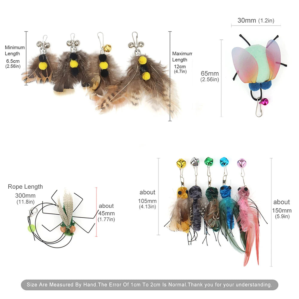5pcs Small Replacement Head Fly Insect Cat Toy Accessories Funny Teaser Stick Interactive Wand Feather Bug Pet Toy Beauty World Shop