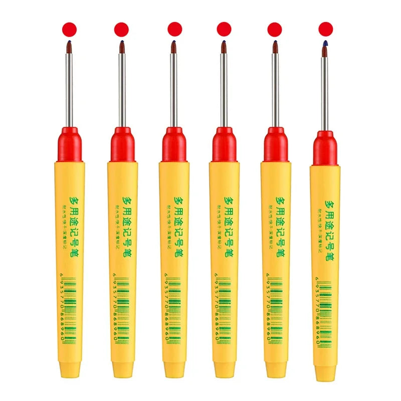 6pcs/set 33mm Red/Blue/Black Long Head Marking Pen Woodworking Decoration Deep Hole Waterproof Pen Multipurpose Marking Tool Beauty World Shop