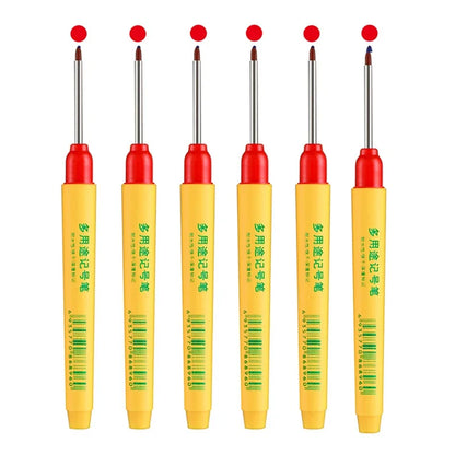 6pcs/set 33mm Red/Blue/Black Long Head Marking Pen Woodworking Decoration Deep Hole Waterproof Pen Multipurpose Marking Tool Beauty World Shop