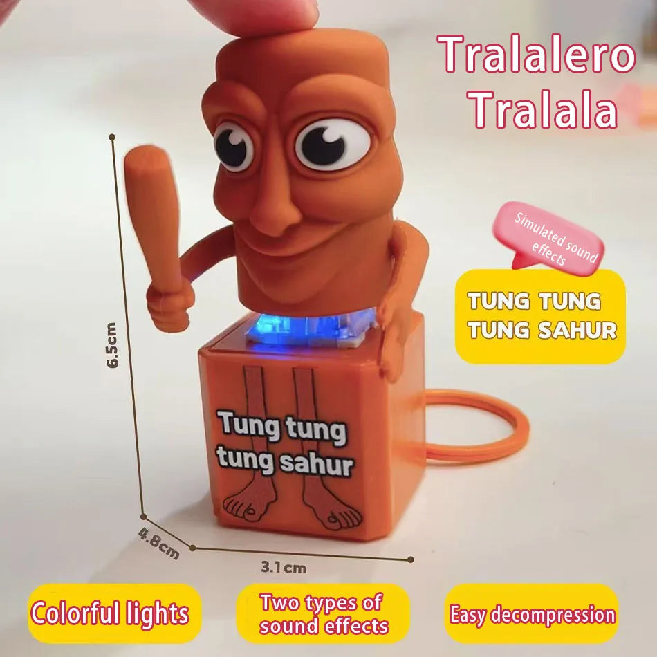 New Tralalero Tralala Tungtungtung Wooden Stick Man Button Keychain with Luminous Pendant - Anime Peripheral Decor Gift Toys Beauty World Shop