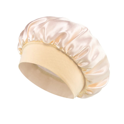 1PC Women's Satin Solid Bonnets Wide-brimmed Night Sleeping Bathing Hat Unisex Head Wrap Elastic Band Cap Hair Care Bonnet. Beauty World Shop