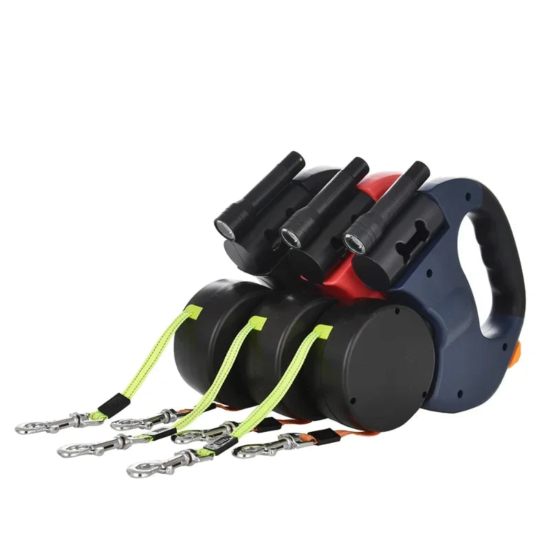 Automatic Retractable Two-End Pet Leash Dog Leash With Flashlight One Tow Two Easy To Walk Your Dog