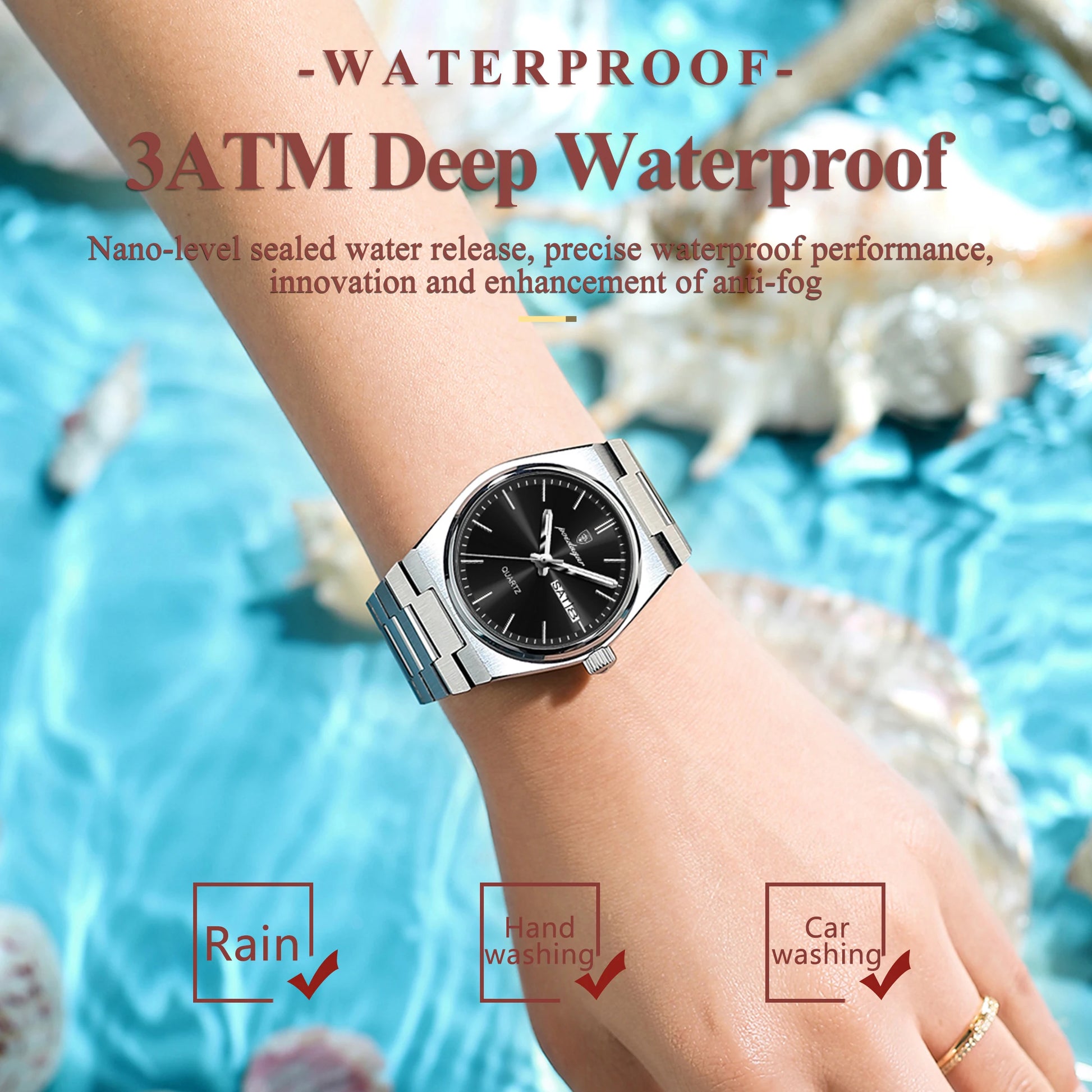 POEDAGAR Elegant Woman's Watch Date Week Waterproof Luminous Ladies Clock Quartz Stainless Steel Fashion Watches For Women Reloj Beauty World Shop