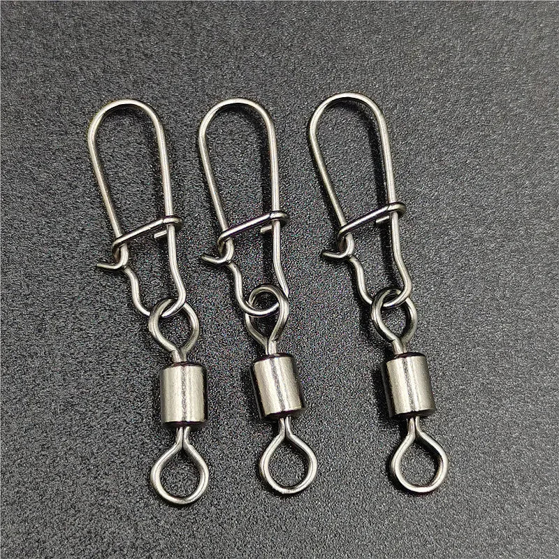 50pcs/lot Fishing Connector  2# 4# 6# 8# 10# Pin Bearing Rolling Swivel Stainless Steel With Snap Fishhook Lure Tackle Beauty World Shop