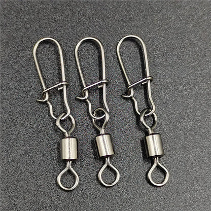 50pcs/lot Fishing Connector  2# 4# 6# 8# 10# Pin Bearing Rolling Swivel Stainless Steel With Snap Fishhook Lure Tackle Beauty World Shop