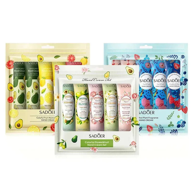 5Pcs/set Fruit Plant Fragrance Hand Cream Sets Moisturizing Repair Anti Dry Hand Lotion Sets Hands Skin Care Products Beauty Trend Shop