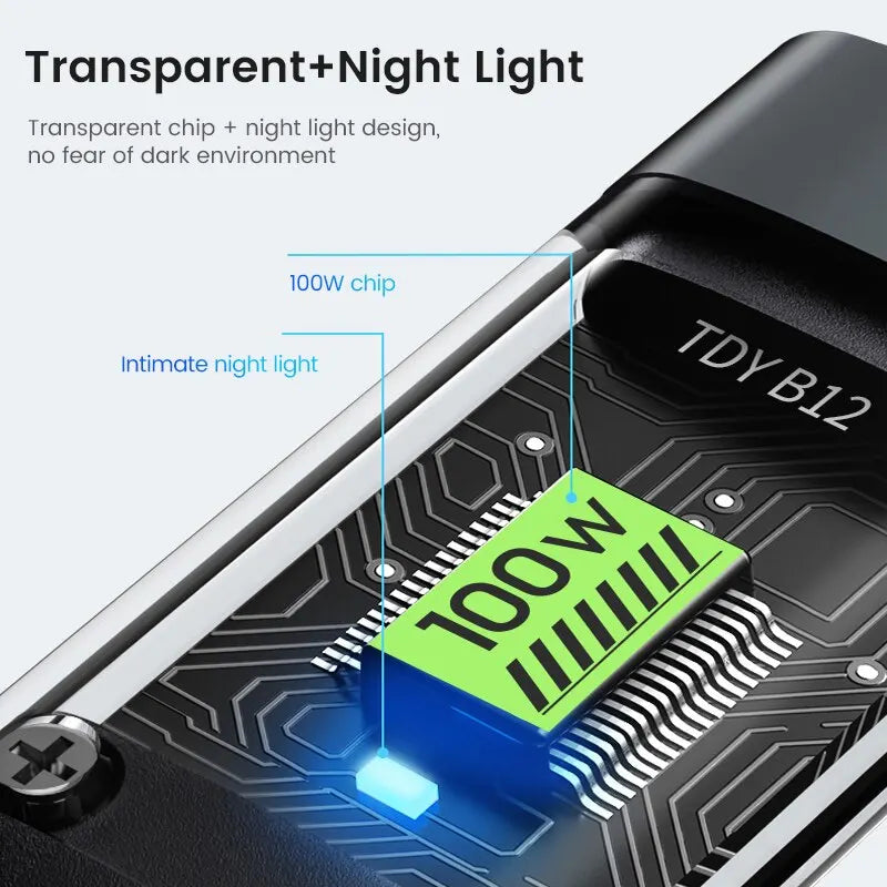 3 In 1 100w Transparent Fast Charging Cable Type C Usb Micro For Huawei OPPO Vivo Samsung Xiaomi Pilot Lamp Charger Usb C 6A Beauty World Shop