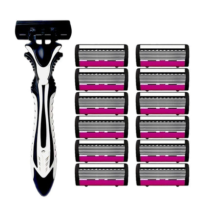 6-layer classic razor, razor set, stainless steel blade, manual safety razor, reusable blade, silicone anti-skid layer Beauty World Shop