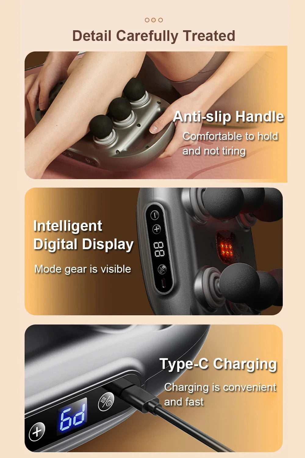Professional Fascia Massage Gun – 6 Attachments for Muscle Relief in Back Shoulders Waist & Full Body Fascia Massage Beauty World Shop