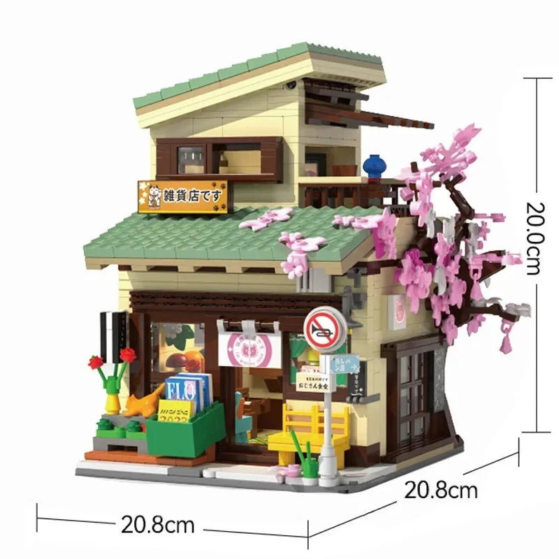 Japanese Street View Building Blocks Tea House Bun House Cafe Store Architecture Model Bricks Kids DIY Toys Holiday Gifts Beauty World Shop
