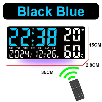 Digital Wall Clock with Atmosphere Lights Remote Control TEMP Humidity Display LED Large Table Clock Multifunctional Alarm Clock Beauty World Shop