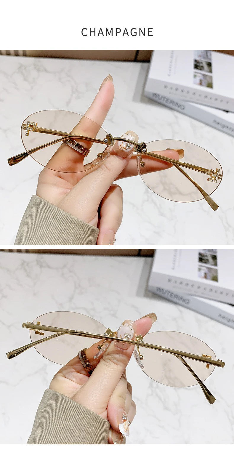 Elegant Diamond Oval Sunglasses Male Letter "F" Rimless Sunglasses  car sunglasses 90902 Beauty World Shop