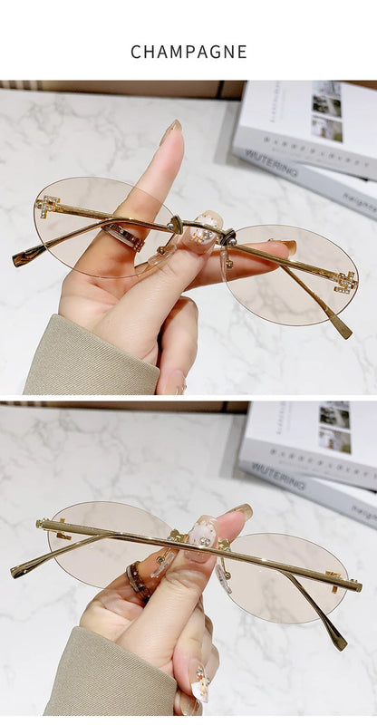 Elegant Diamond Oval Sunglasses Male Letter "F" Rimless Sunglasses  car sunglasses 90902 Beauty World Shop
