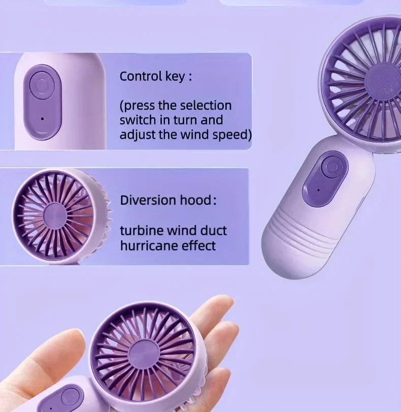 Mini Handheld Fan 3-Speed Strong Wind USB Rechargeable Long Lasting Portable Desk Fan For Students Office Outdoor Travel Camping Beauty World Shop