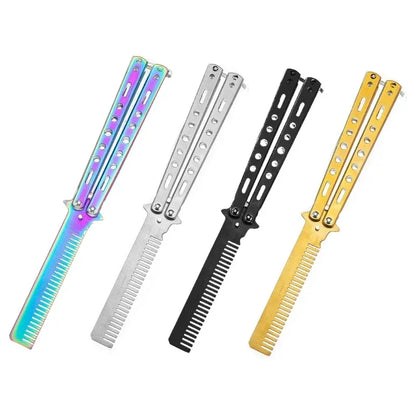 Foldable Comb Stainless Steel Practice Training Butterfly Knife Comb Beard Moustache Brushe Salon Hairdressing Hair Styling Tool Beauty World Shop