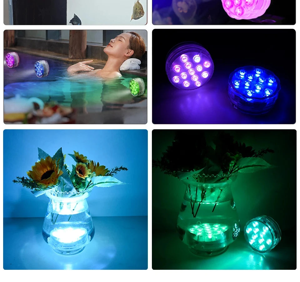 10 LEDs RGB Submersible Light Underwater Lamp Battery Operated Garden Swimming Pool Light for Wedding Party Aquarium Vase Bowl Beauty World Shop