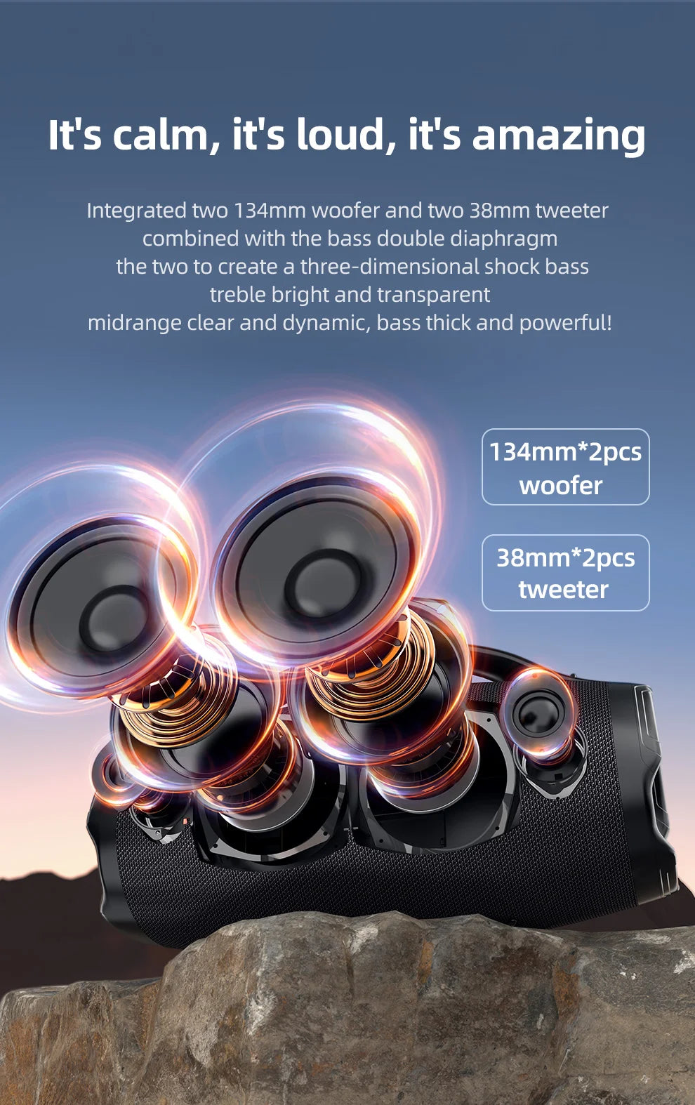ZEALOT S98 160W Portable Bluetooth Speaker High Volume Waterproof 36000mAh Wireless TWS Subwoofer Suporrt USB/TF/AUX RGB light