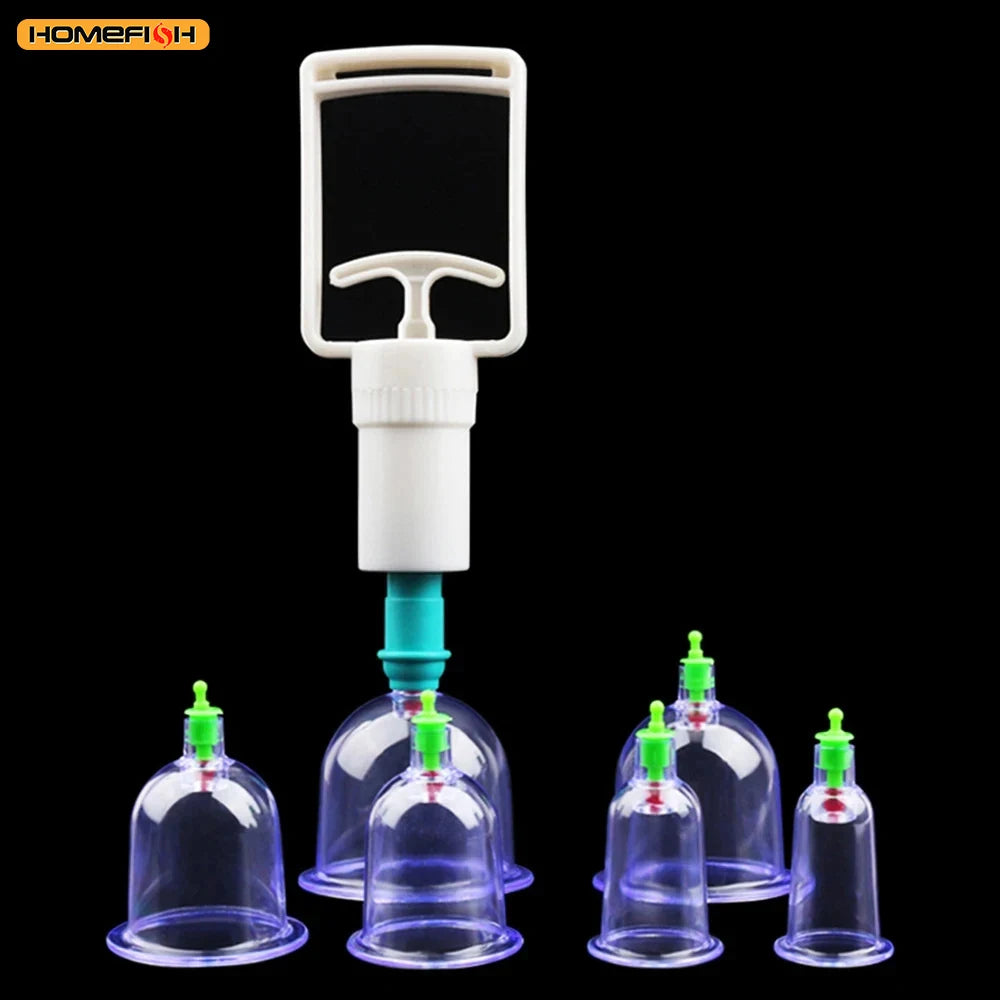6 Suction Cups for Back-Vacuum Cupping Massage Kit w/ Pump Gun Body Massage Anti-Cellulite Beauty World Shop
